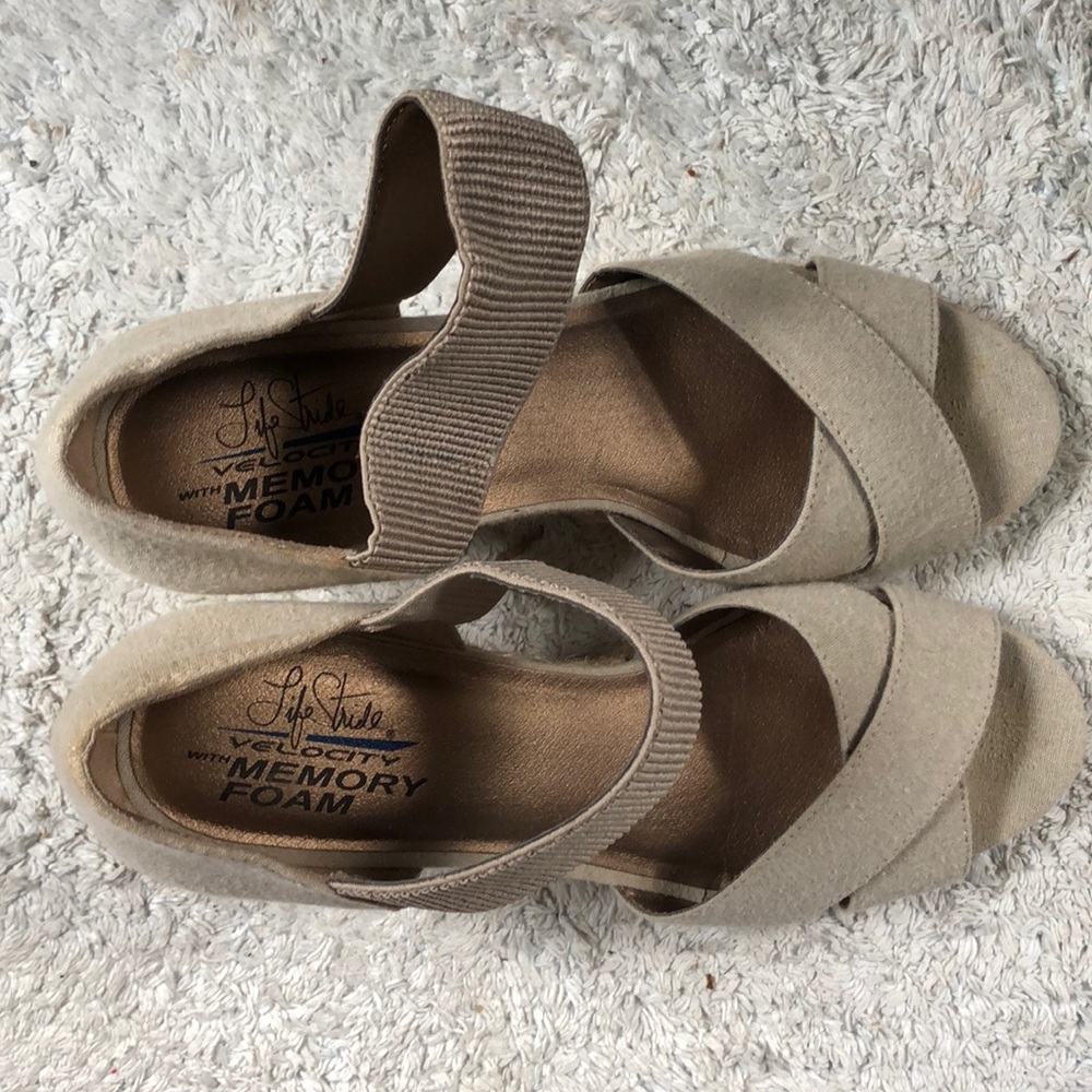 Tan wedge heels